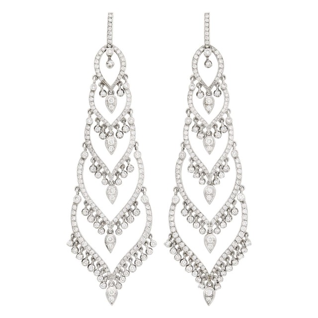 Pair of White Gold and Diamond Pendant-Earrings