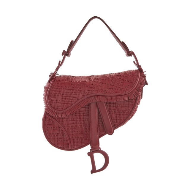 Christian Dior Red Woven Leather Mini 'Saddle' Bag