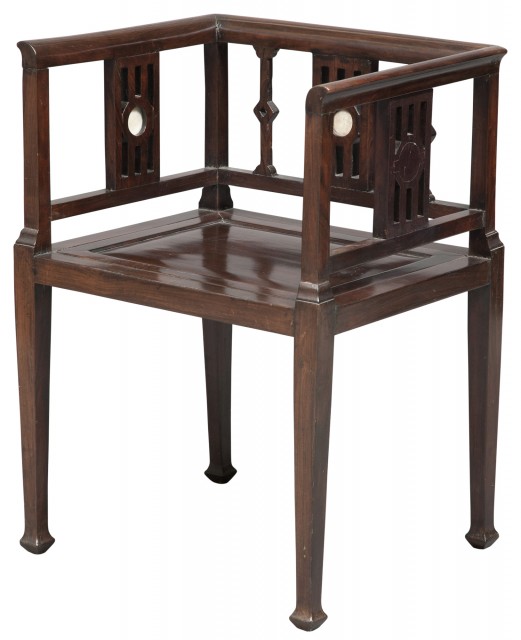 Chinese Marble-Inset Hardwood Armchair
