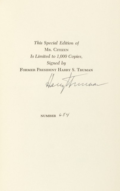 TRUMAN, HARRY S.  Mr. Citizen.