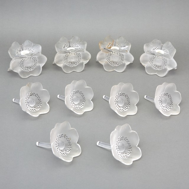 Set of Four Lalique Glass Anemone