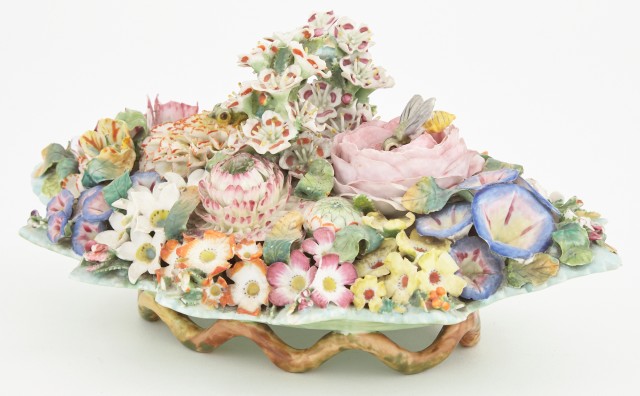 Meissen Style Floral Encrusted Basket-Form Porcelain Inkstand