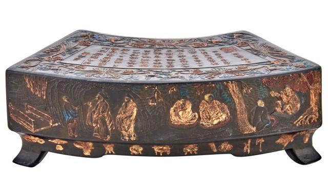 A Large and Unusual Chinese Parcel Gilt and Polychromed Ink Stand