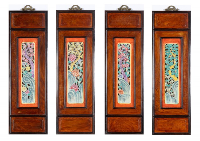 Four Chinese Glazed Tilework Seasonal Plaques