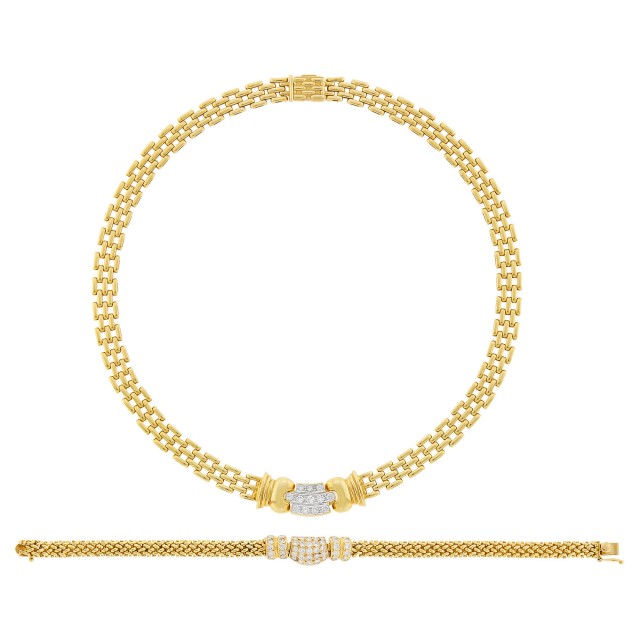 Gold and Diamond Necklace and Bracelet