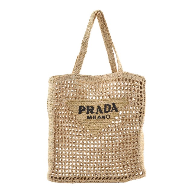 Prada Raffia Embroidered Logo Tote Bag
