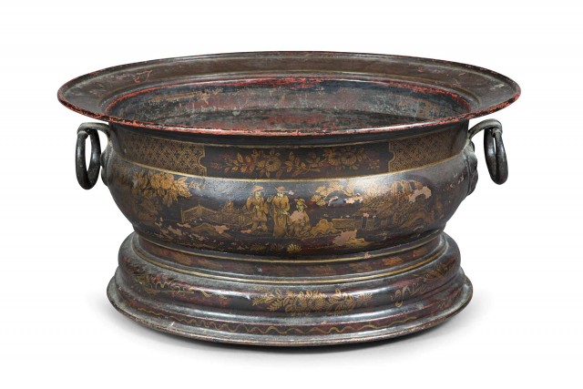 George I Black-Japanned and Parcel-Gilt Copper Wine Cooler