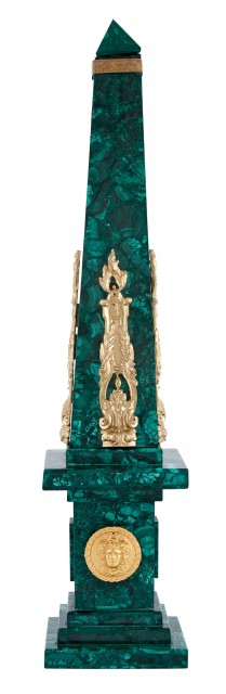 Continental Neoclassical Style Gilt-Metal Mounted Malachite-Veneered Obelisk