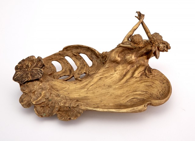 French Art Nouveau Gilt-Bronze Figural Inkstand