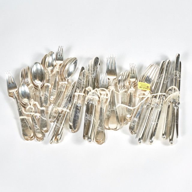 65 Pieces of Silverware, 87 ozs., 21 handles, damaged
