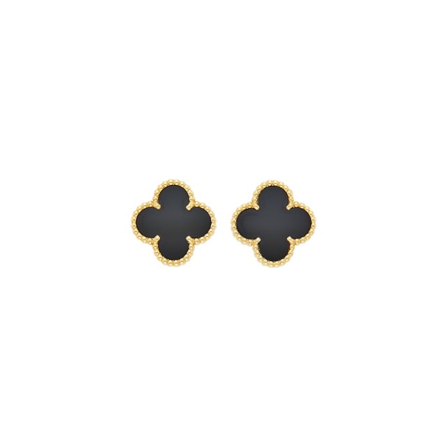 Van Cleef and Arpels Pair of Gold and Black Onyx 'Alhambra' Earrings, France