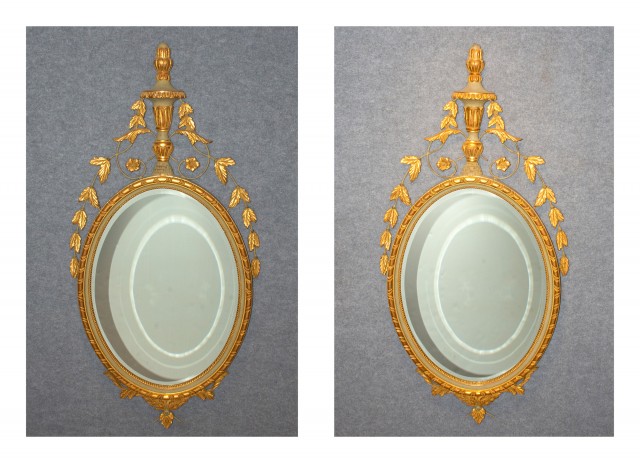 Pair of Neoclassical Style Painted and Parcel Giltwood Mirrors