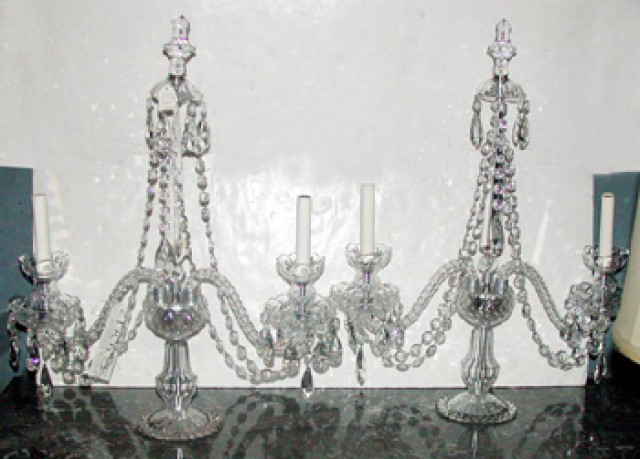 Pair of George III Style Cut Glass Two-Light Girandoles