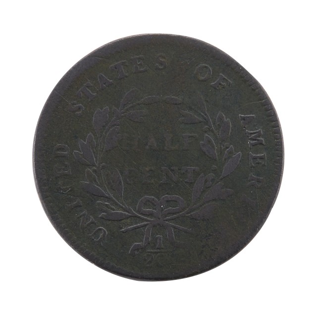 United States 1797 Liberty Cap Head Half Cent Facing Right, 1 Above 1 in Date