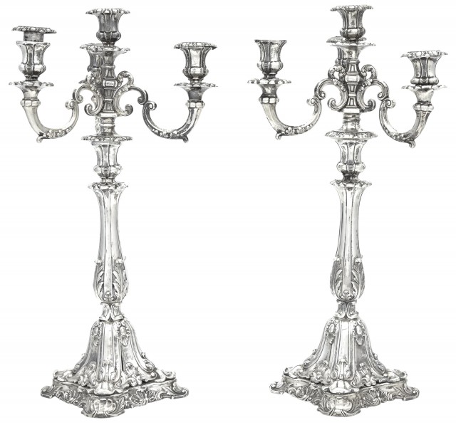 Pair of Continental Silver Four-Light Candelabra