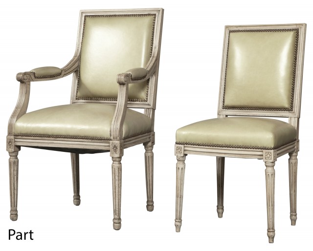 Set of Eight Louis XVI Style Leather Upholstered and Painted Dining Chairs