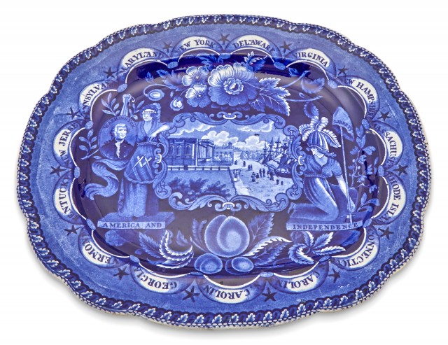 Historical Blue Transfer-decorated "America and Independence" Pottery Platter