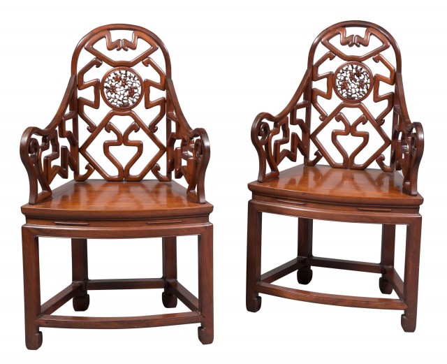 Pair of Modern Chinese Hardwood Armchairs