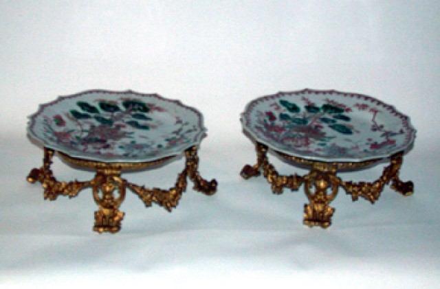 Pair of Gilt-Bronze Mounted Chinese Export Porcelain Plates