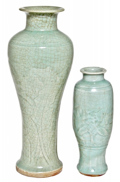 Two Chinese Longquan Celadon Glazed Vases