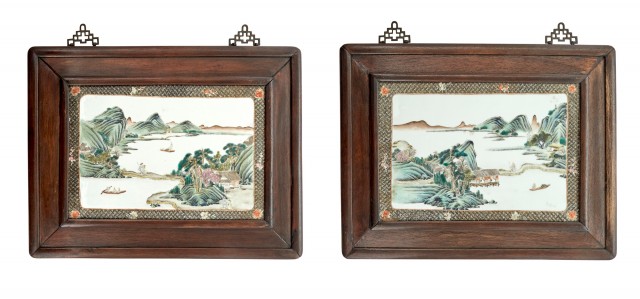A Pair of Chinese Enameled Porcelain Plaques