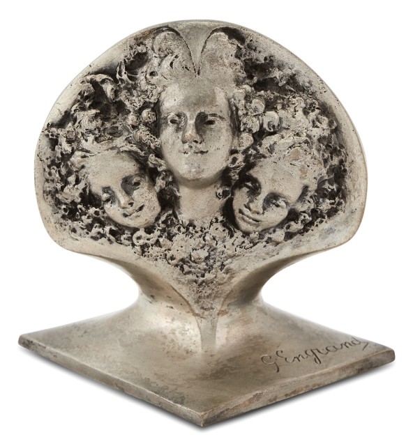 French Art Nouveau Patinated Metal Figural Vide Poche