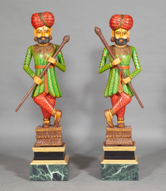 Pair of Standing Persian Painted Wood Figures