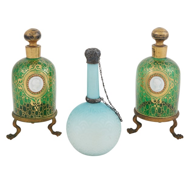 English Silver Mounted Satin Glass Scent Bottle