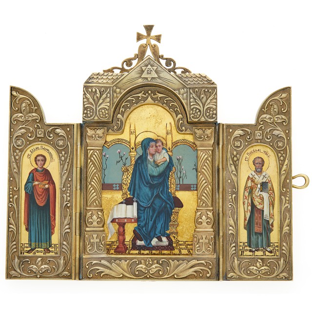 Russian Silver-Gilt Triptych Icon