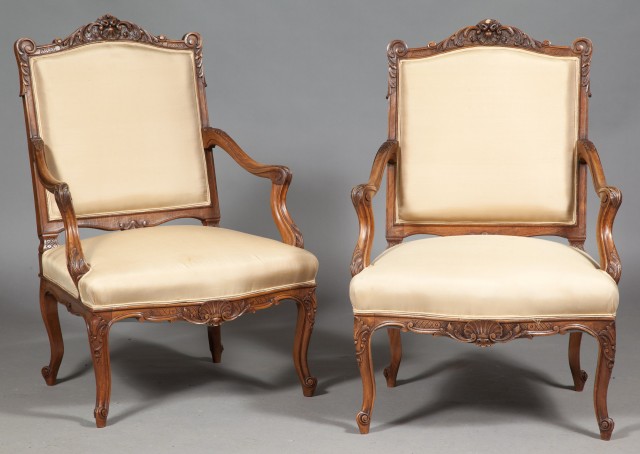 Pair of Louis XV Style Walnut Armchairs