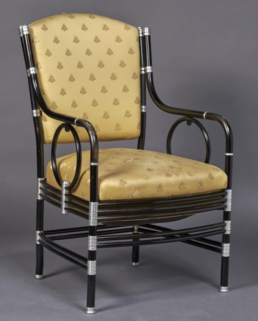 Warren McArthur Upholstered Black Enameled Aluminum Armchair