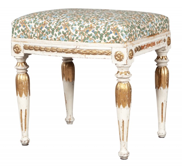 Swedish Neoclassical Painted and Parcel-Gilt Stool