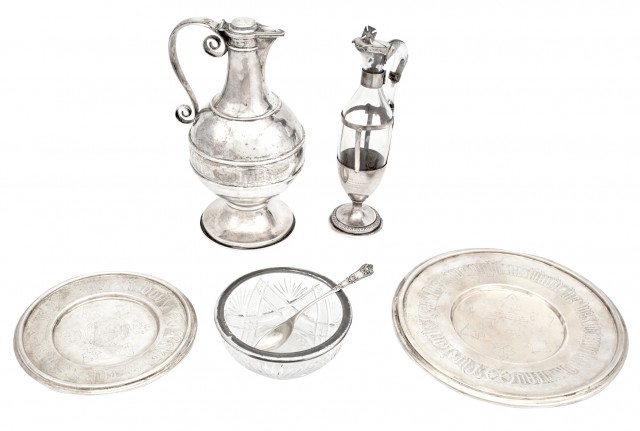 American Civil War Interest: Assembled American Silver and Glass Field Communion Set