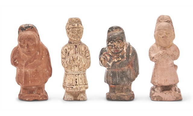 Four Chinese Painted Pottery Figures of Dwarves