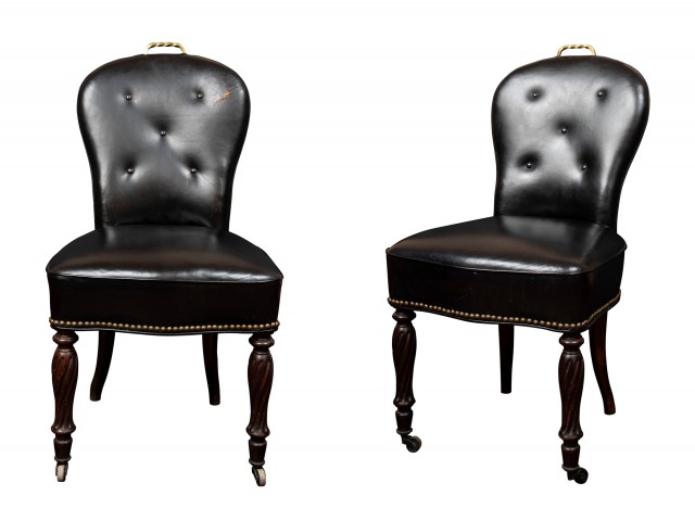 Pair of William IV Leather Upholstered Mahogany Side Chairs