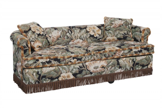 Tapestry Style Upholstered Fringed Sofa