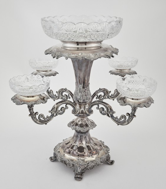 Sheffield Plate and Cut Glass Epergne Centerpiece