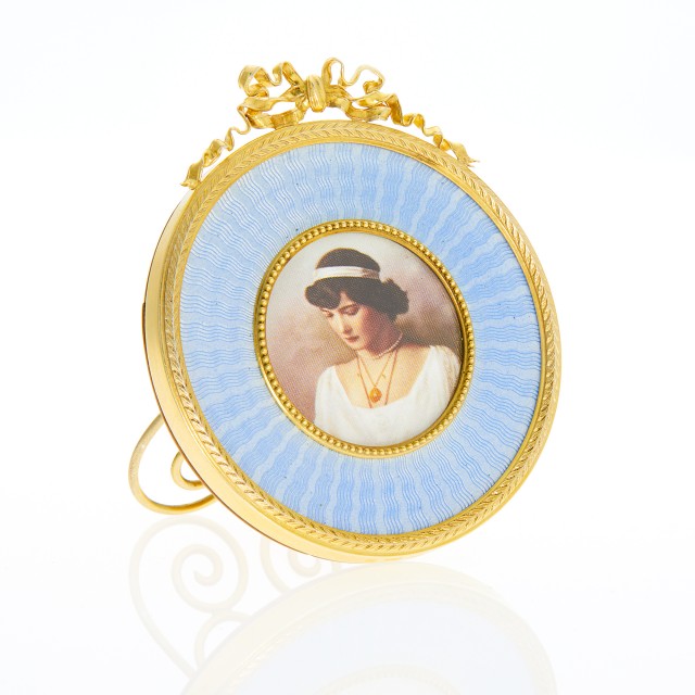 Fabergé Silver-Gilt and Guilloché Enamel Photograph Frame