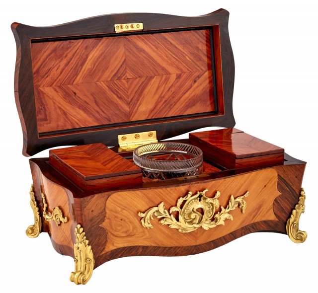 Louis XV Style Gilt Bronze Mounted Tulipwood Tea Caddy