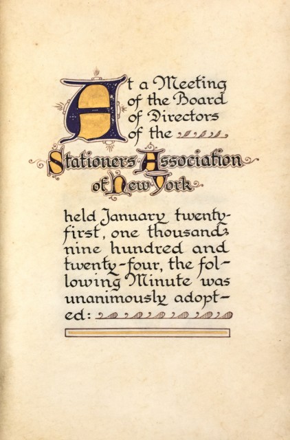 [NEW YORK-CALLIGRAPHY]  AMES and ROLLINSON. Calligraphic presentation manuscript on vellum.