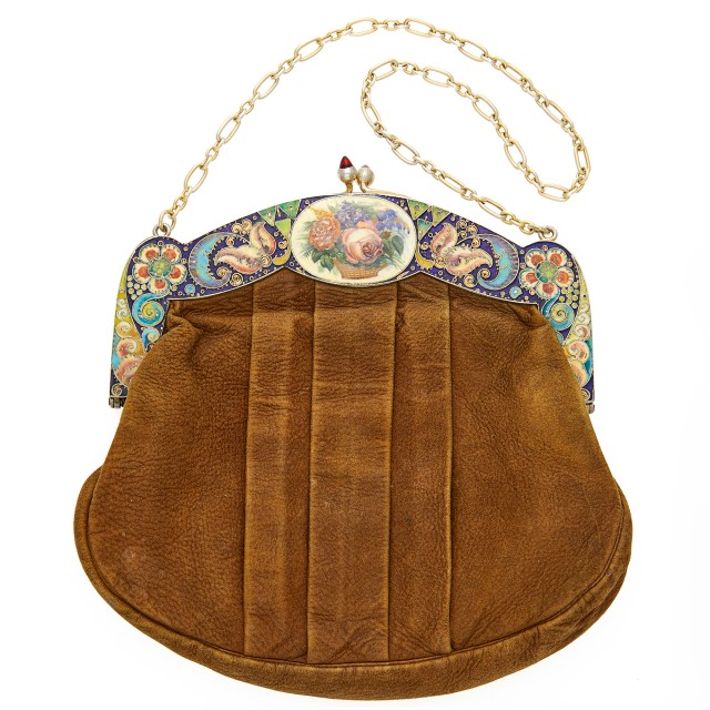Russian Silver-Gilt, Cloisonné Enamel and Leather Purse
