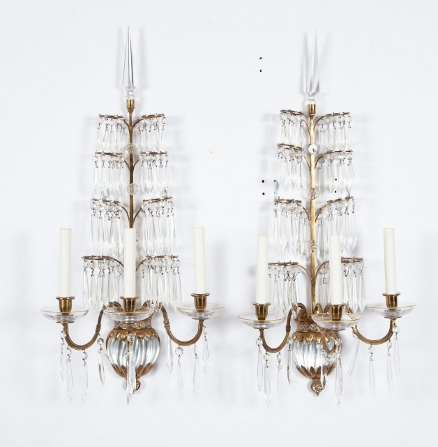 Pair of Continental Neoclassical Style Three-Light Wall Sconces