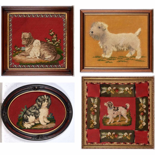 Group of Four Framed Needlework Dog Pictures