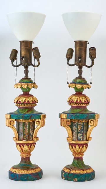 Pair of Neoclassical Style Part and Parcel-Gilt Wooden Lamps