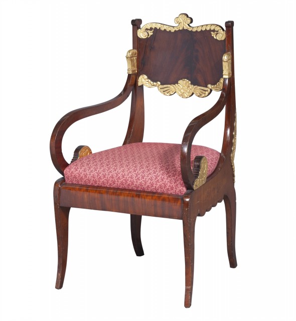 Russian Neoclassical Mahogany and Parcel-Gilt Armchair