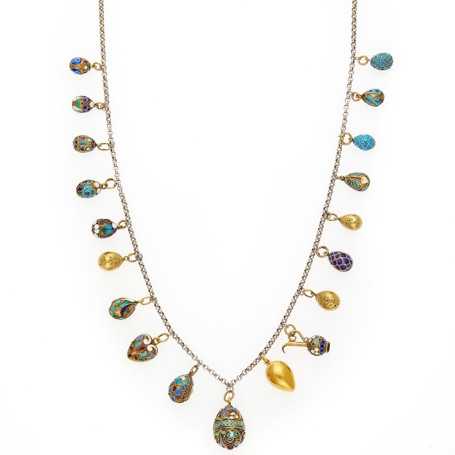 Russian Silver, Gold and Cloisonné Enamel Pendant Necklace