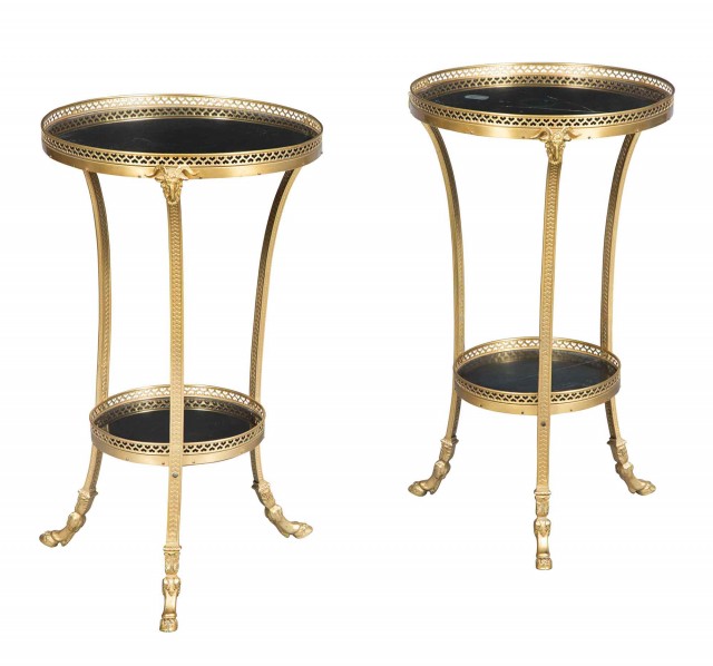 Pair of Louis XVI Style Gilt-Metal and Slate Gueridons
