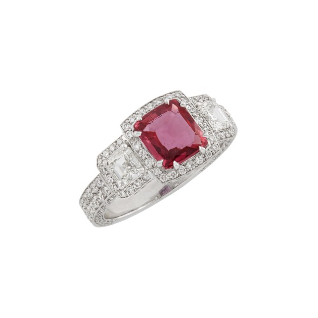 White Gold, Pink Sapphire and Diamond Ring