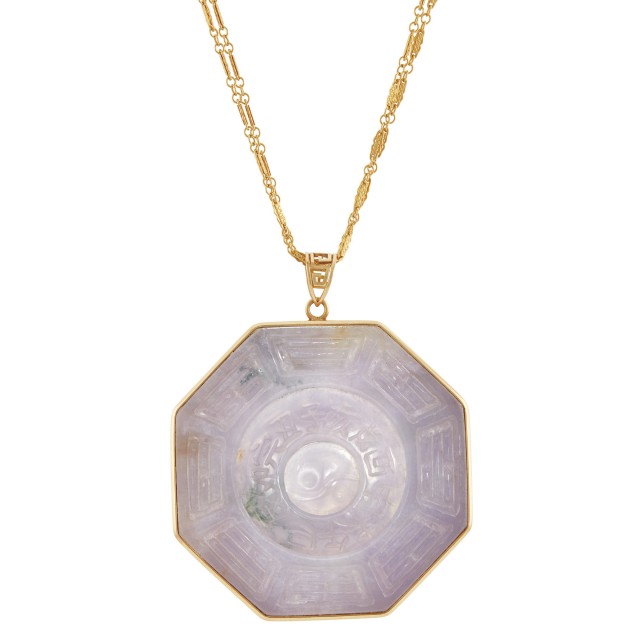 Gold and Lavender Jade Pendant and Chain
