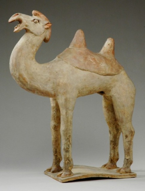 Chinese Painted Pottery Figure of a Bactrian Camel